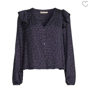 MARINE LAYER Rory Leopard Animal Print Ruffle Lightweight Casual Blouse(S)